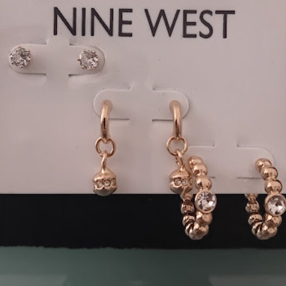 Nine West Jewelry - NINE WEST 3pc Mod/Contemporary Gold & Crystal Mini Hoop & Stud Earrings Set**NEW